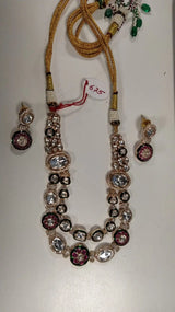 Antique Brass Necklace Set with Meenakari Detailing