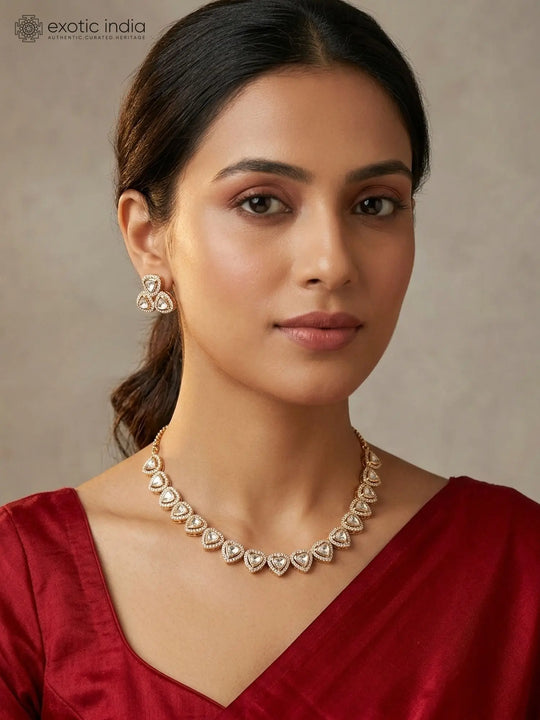 Triangle Polki Brass Necklace and Earrings Set