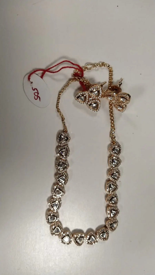 Triangle Polki Brass Necklace and Earrings Set