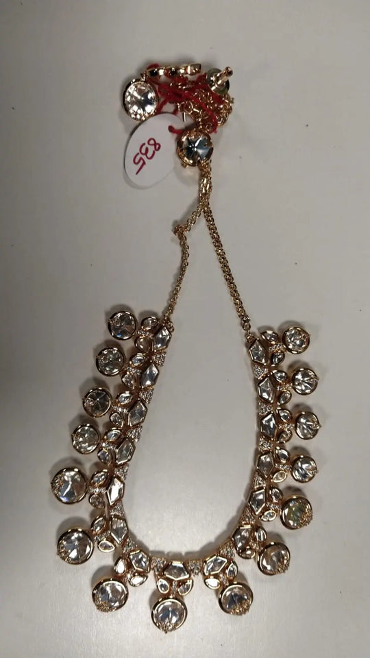 Polki Stone Studded Necklace and Earrings Set with Drop