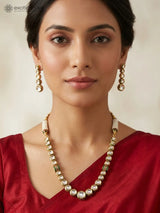 Polki Stone Brass Necklace and Earrings Set