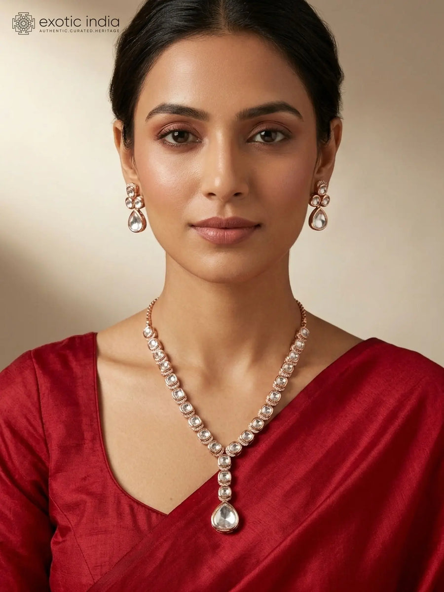 Polki Studded Brass Necklace and Earrings Set