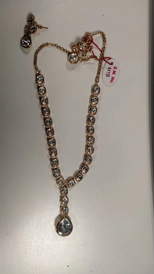Polki Studded Brass Necklace and Earrings Set