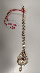 Red Kundan Stone Studded Brass Maang Tikka