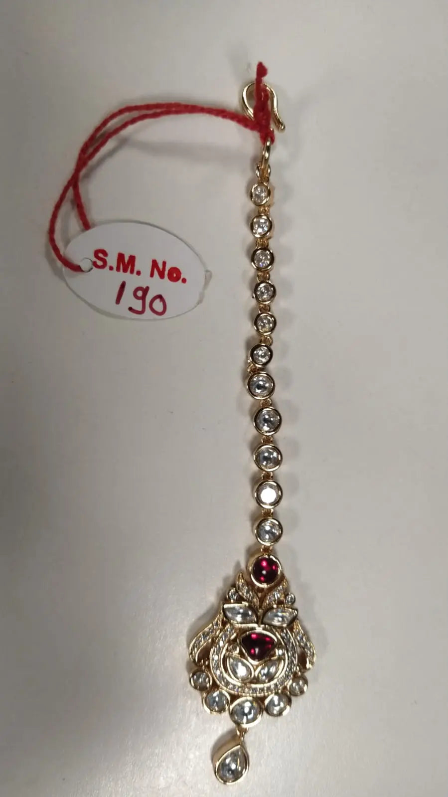 Red Kundan Stone Studded Brass Maang Tikka