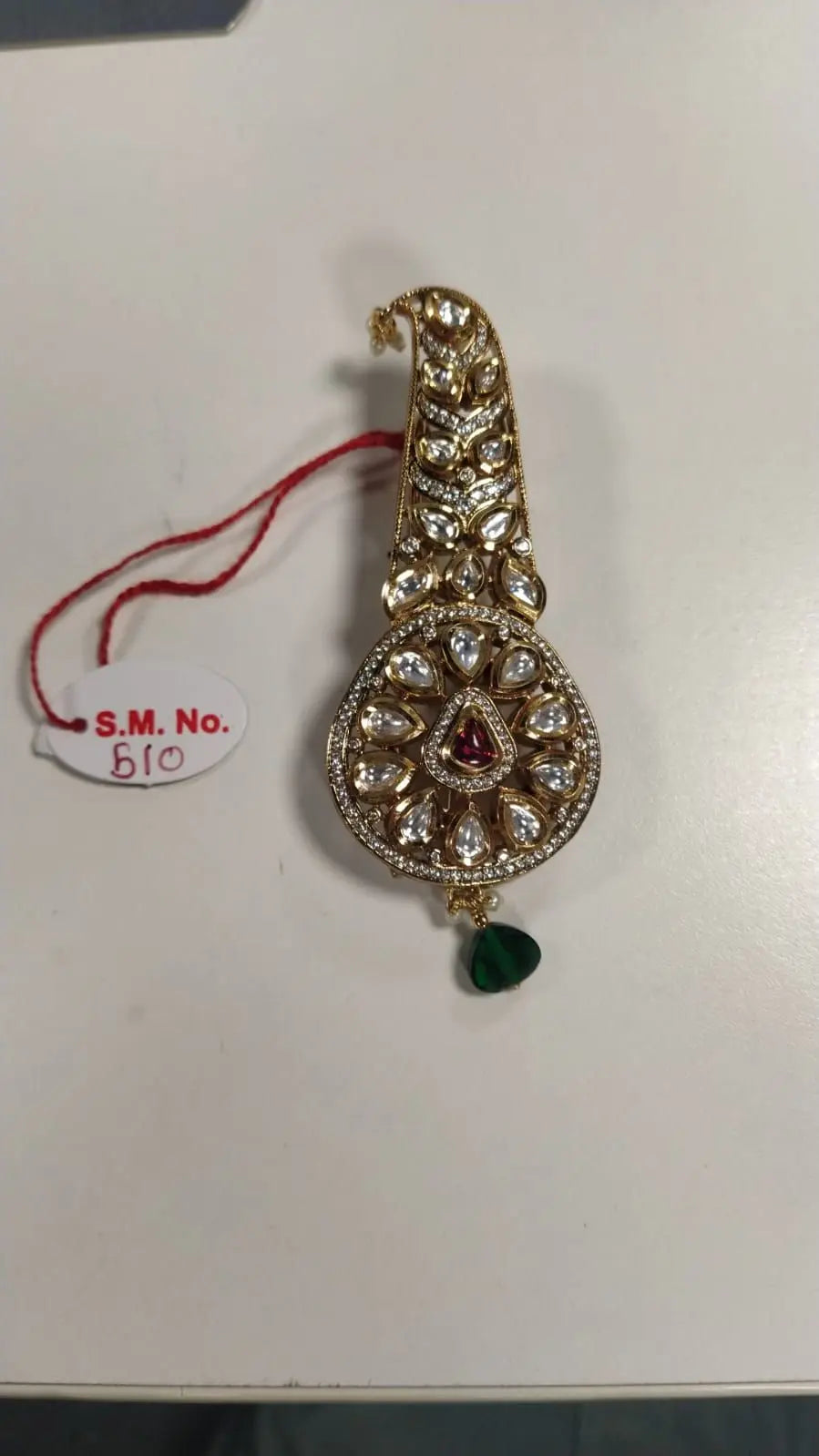 Kalangi Green and White Brass Maang Tikka