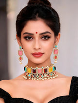 Geometric Cut Stone Brass Choker and Earrings Set