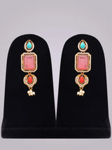 Geometric Cut Stone Brass Choker and Earrings Set