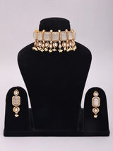 Geometric Cut Stone Brass Choker and Earrings Set