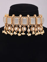 Geometric Cut Stone Brass Choker and Earrings Set