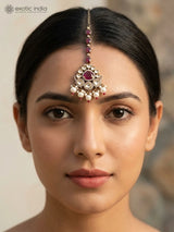 Kundan Maang Tikka with Green and Red Stone Bead Drop