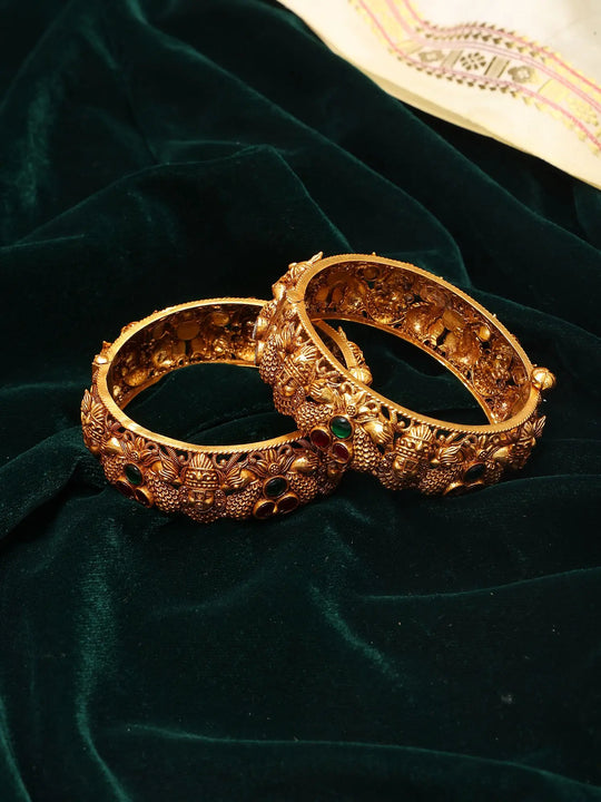 Antique Finish Peacock Sterling Silver Bangles Pair