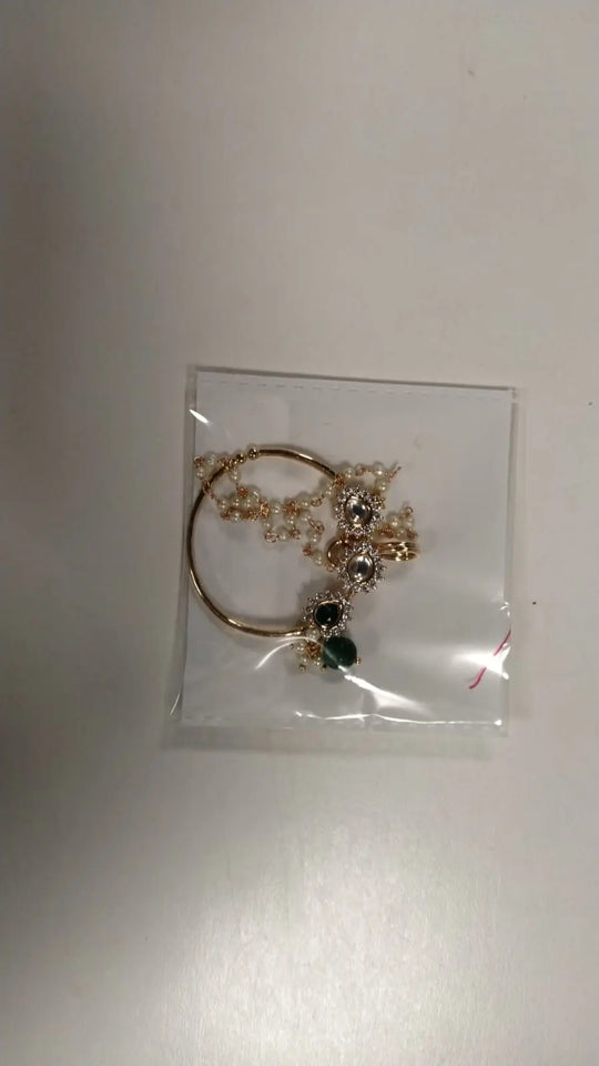 Kundan Stone Studded Bridal Nath Nose Ring in Brass