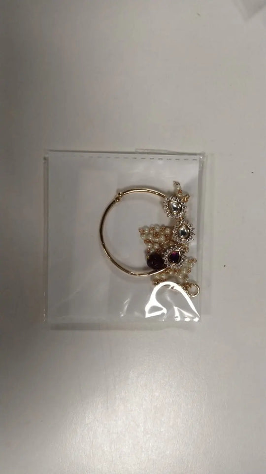 Kundan Stone Studded Bridal Nath Nose Ring in Brass