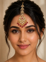 Polki Studded Brass Bridal Maang Tikka with Bead Drops