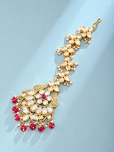 Polki Studded Brass Bridal Maang Tikka with Bead Drops