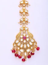 Polki Studded Brass Bridal Maang Tikka with Bead Drops