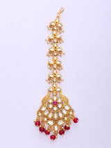 Polki Studded Brass Bridal Maang Tikka with Bead Drops