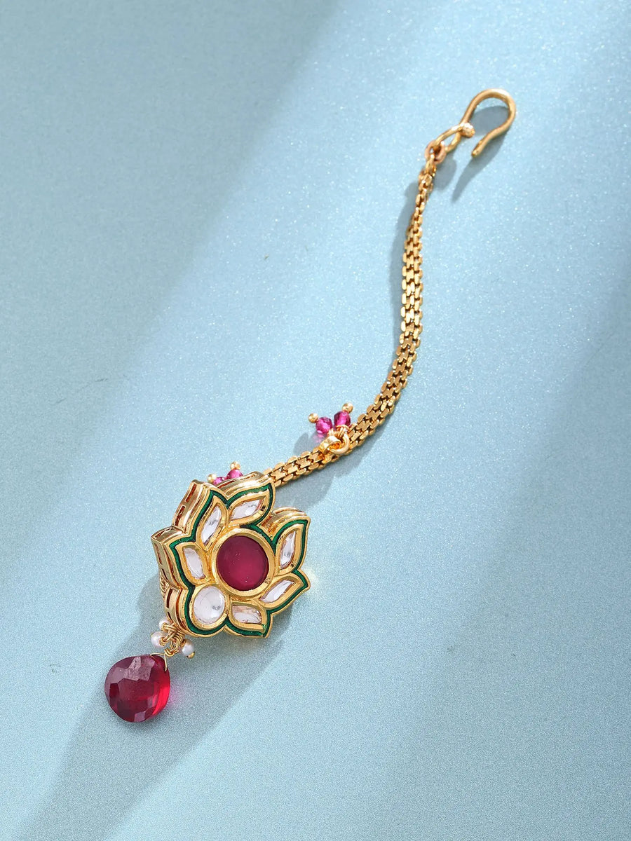 Floral Kundan Brass Maang Tikka in Rajasthani Style