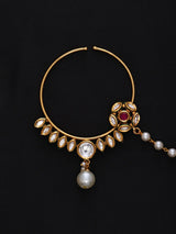 Floral Kundan Brass Nath Nose Ring with Pearl Drop