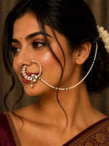 Polki Stone and Beaded Border Nose Ring Nath