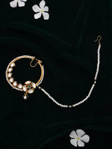 Polki Stone and Beaded Border Nose Ring Nath