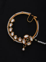 Polki Stone and Beaded Border Nose Ring Nath