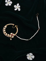 Polki Stone and Beaded Border Nose Ring Nath