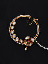 Polki Stone and Beaded Border Nose Ring Nath
