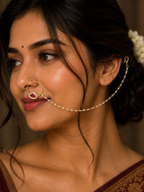 Red Kundan Brass Nose Ring Nath