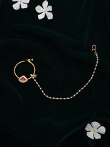 Red Kundan Brass Nose Ring Nath