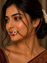 Floral Brass Nath with Beaded Chain