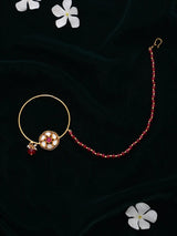 Floral Brass Nath with Beaded Chain