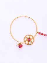 Floral Brass Nath with Beaded Chain