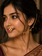 Polki Stone Studded Brass Nath Nose Ring