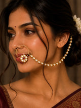 Floral Polki Studded Brass Bridal Nose Ring Nath