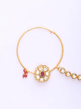 Floral Polki Studded Brass Bridal Nose Ring Nath