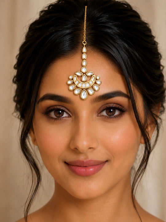 Crescent Polki Kundan Brass Maang Tikka