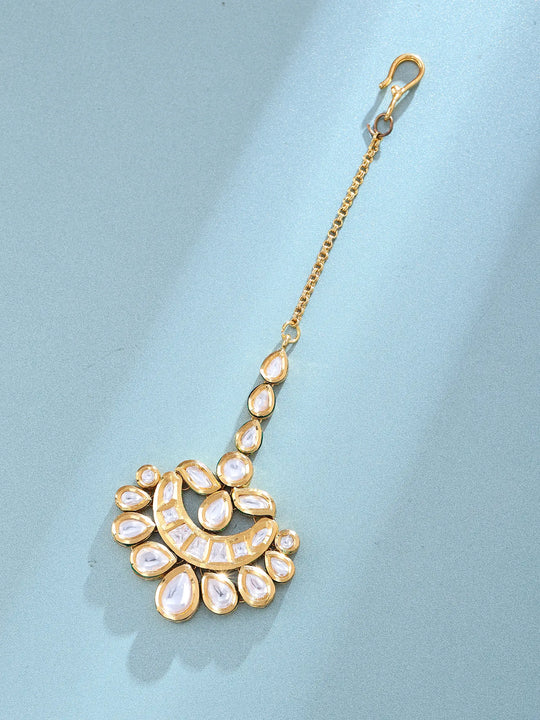Crescent Polki Kundan Brass Maang Tikka