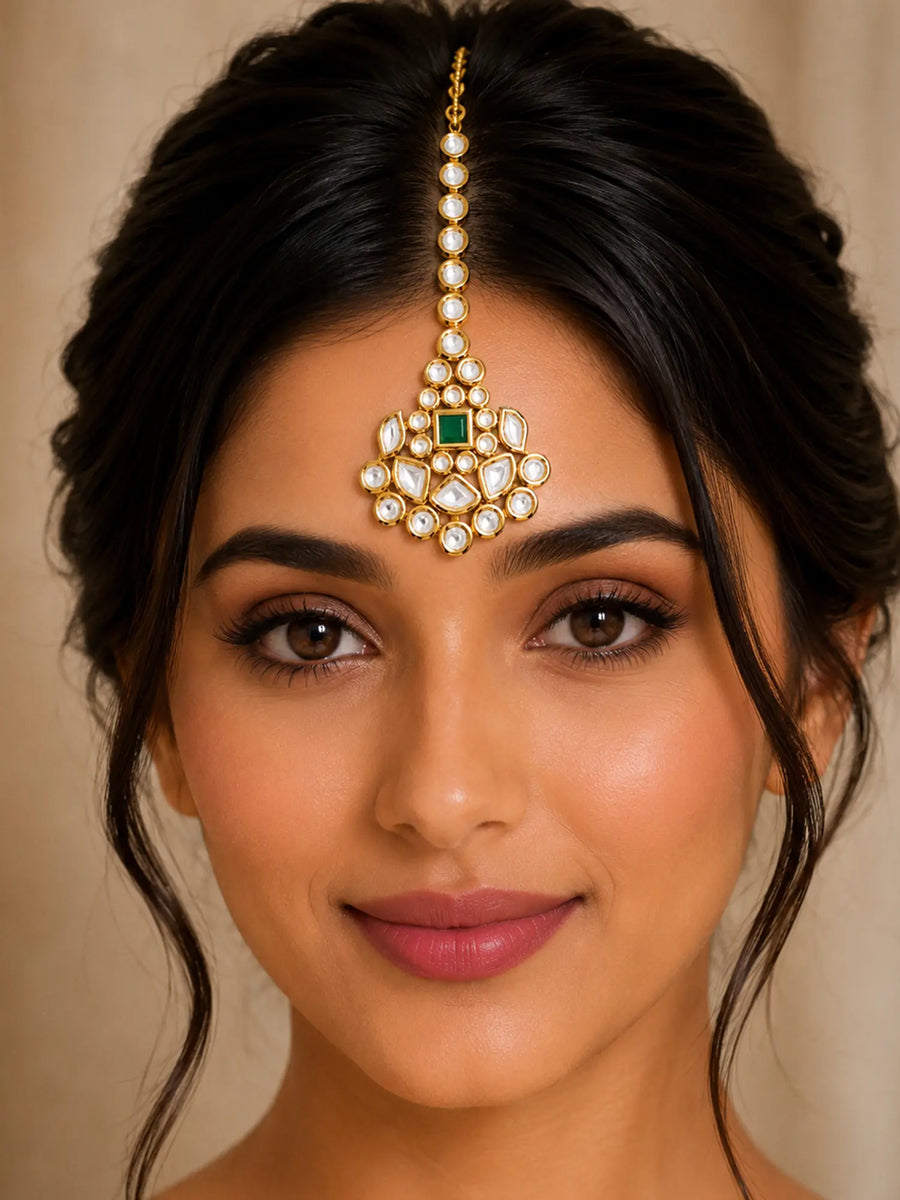 Polki Stone and Lacquer Brass Maang Tikka