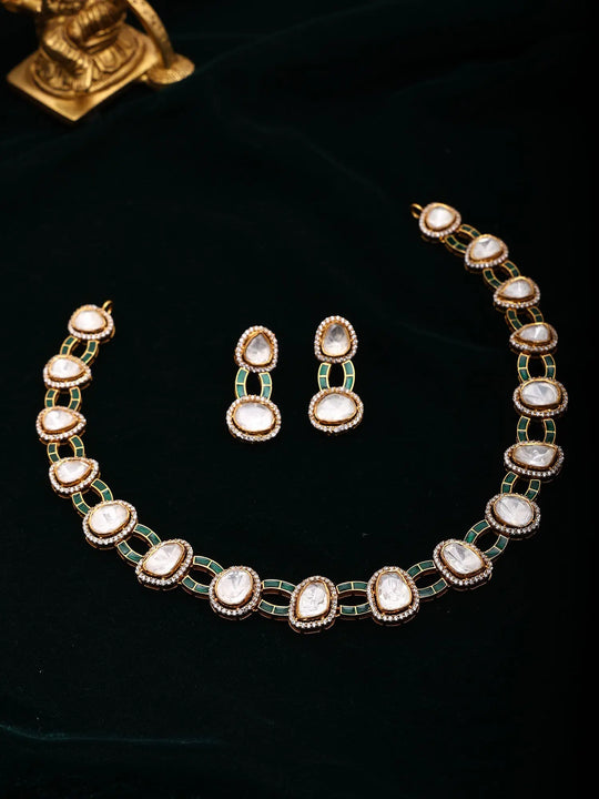 Green Meenakari Links Sterling Silver Necklace Set