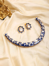 Blue Meenakari Sterling Silver Hasli Necklace and Earrings Set