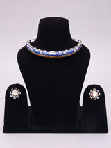 Blue Meenakari Sterling Silver Hasli Necklace and Earrings Set