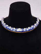 Blue Meenakari Sterling Silver Hasli Necklace and Earrings Set