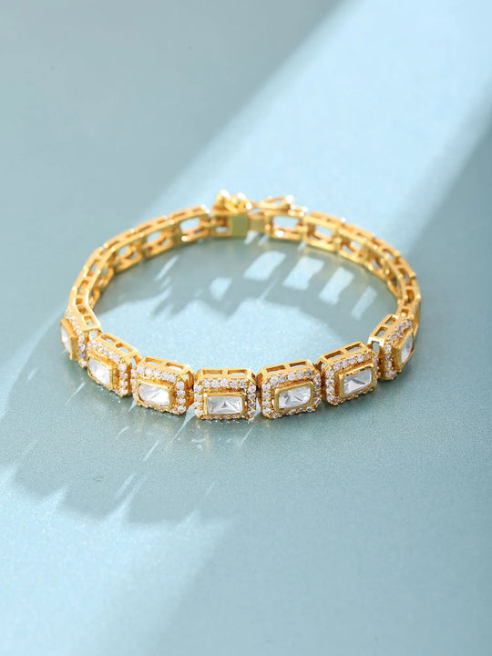 Rectangle Zircon Studded Sterling Silver Tennis Bracelet