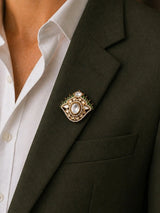 Kundan Green and White Stone Sterling Silver Brooch