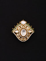 Kundan Green and White Stone Sterling Silver Brooch