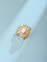 Kundan Green and White Stone Sterling Silver Brooch