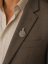 Kundan Floral Sterling Silver Brooch with Stone Studding