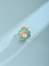 Blue Floral Stone Studded Adjustable Sterling Silver Ring
